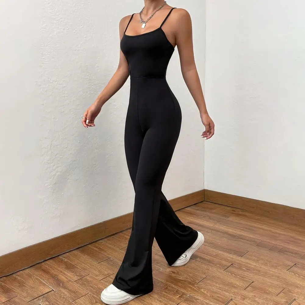 

2024 Summer New Women's Slim Hip Lifting One-piece Suit U Neck Sexy Backless Sleeveless Flared Pants Activity Sports Yoga Wear