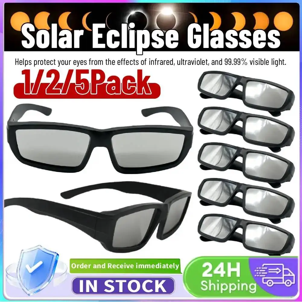 Lot de 1/2/5 lunettes d'éclipse solaire, lunettes de soleil d'observation, conformes aux normes ISO 12312-2:2015(E), biodégradables, sûres pour les adultes et les adolescents