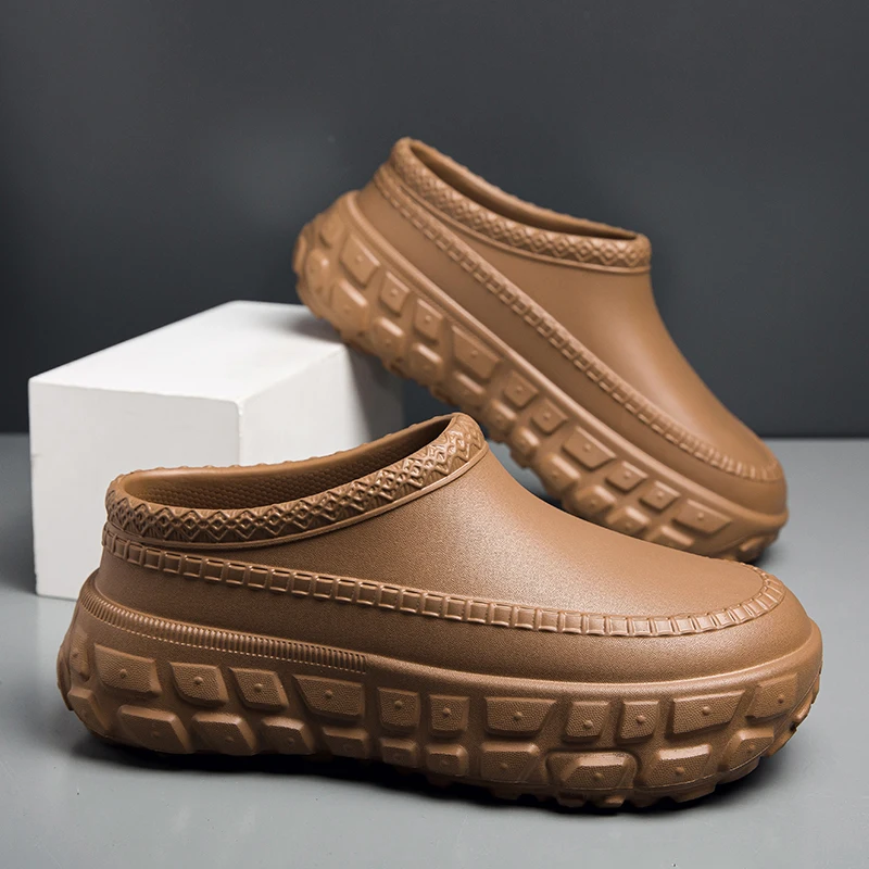 New men's summer anti-slip height-increasing casual and lightweight solid-color clogs without holes
