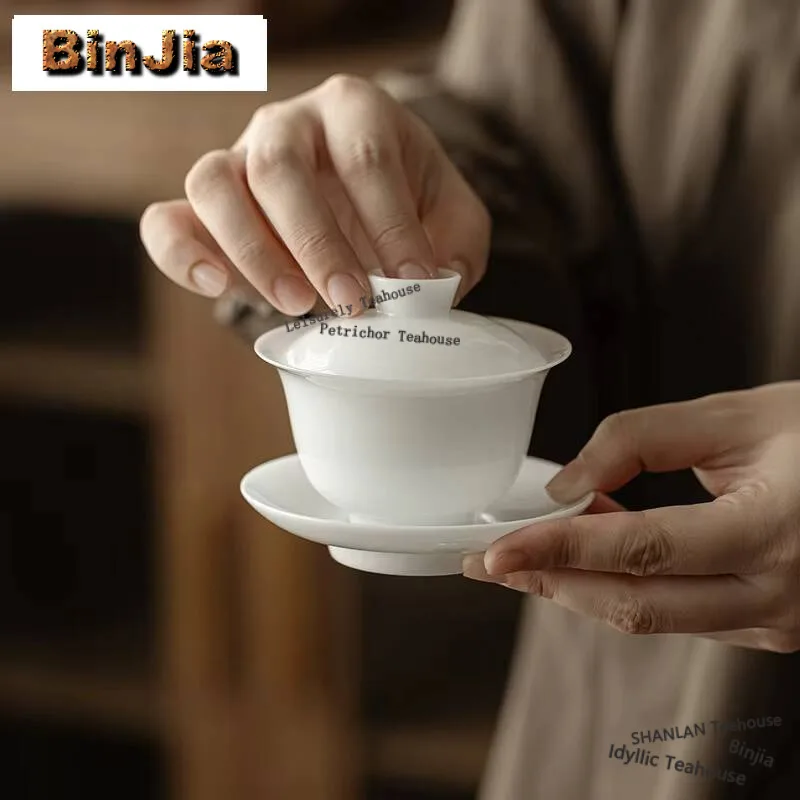 

Ice Seed Jade Porcelain Gaiwan Japanese Tea Tureen Household Tea Bowl with Lid Kit Tea Maker Cover Bowl Chinese Tea Set Gift