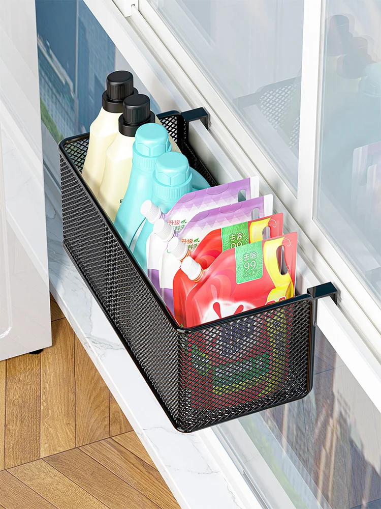Balcony Storage Rack Iron Art Hanging Basket Window Sill Anti-Theft Net Laundry Detergent Storage Shelf Bathroom Accessories