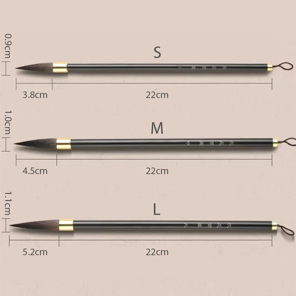 Weasel Cabelo Chinês Escrita Escova, Metal Handle, Escova De Pintura, L, M, S, Canetas Script Regular, Alta Qualidade Pincéis De Caligrafia, 3 Pcs