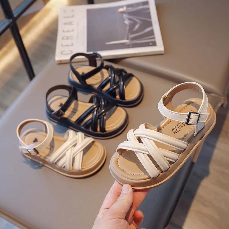 

Girls' Roman Sandals Summer 2024 New Summer Children's Shoes for Little Girls with Soft Soles Foreign Style