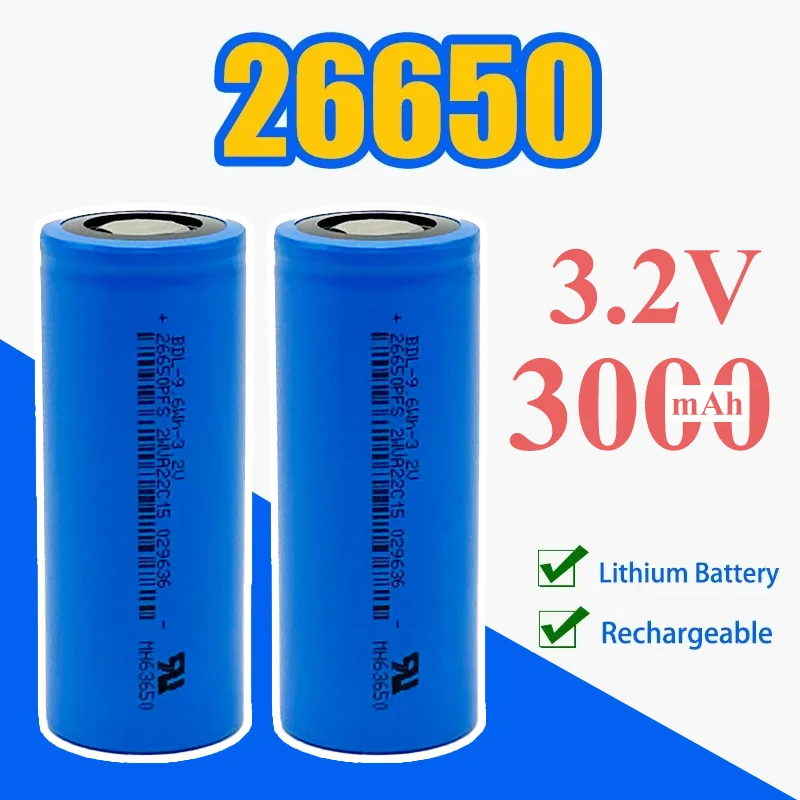 26650 3000mAh 3.7V Battery Lithium Rechargeable Batteries for Strong Light Flashlight Mining Lamp Wireless Microphone Power Tool