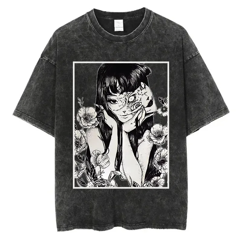 

Fashion Washed T Shirt Streetwear Graphic Print Harajuku Hip Hop T-Shirt Summer Women Black Short Sleeve Cotton Loose Tops Tees