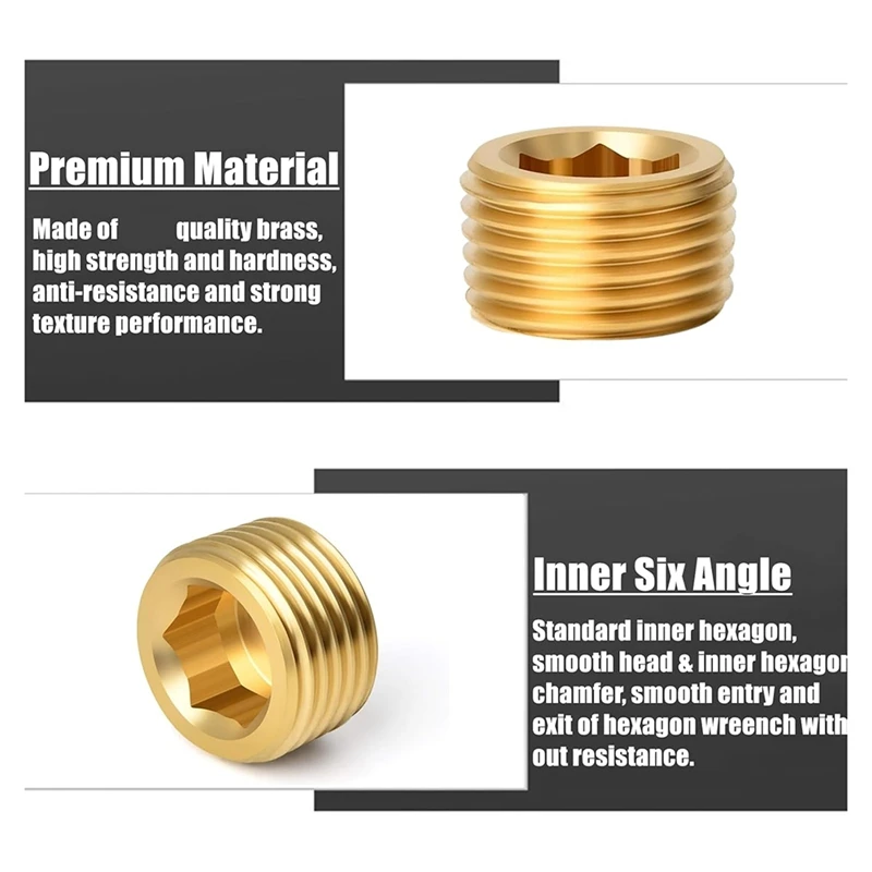 Pipe Plug Fitting,1/8 1/4 3/8 1/2 3/4In Male Internal Hex Thread Socket Pipe Plug Fitting Assortment Kit