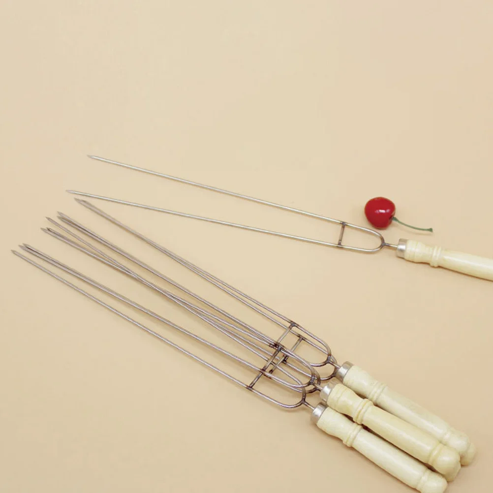 

10Pcs Heavy Duty Bbq Skewers Stainless Steel with Wood Handle High Heat Resistant Reusable Roasting Fork for Camping Barbecue