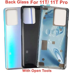 Glass Back Door Lid For Xiaomi 11T 11T Pro 5G Hard Battery Cover Rear Housing Panel Case Shell With Sticker Adhesive