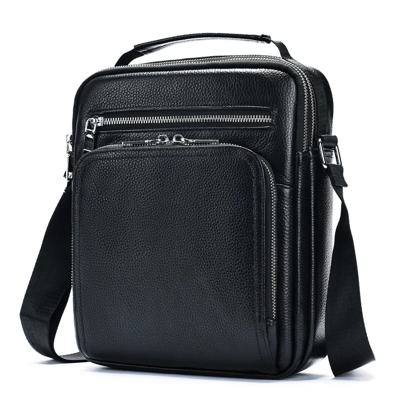 Top-grain leather men's shoulder bag Business Leisure9Large-capacity flat shoulder bag for men, suitable for commuting bag