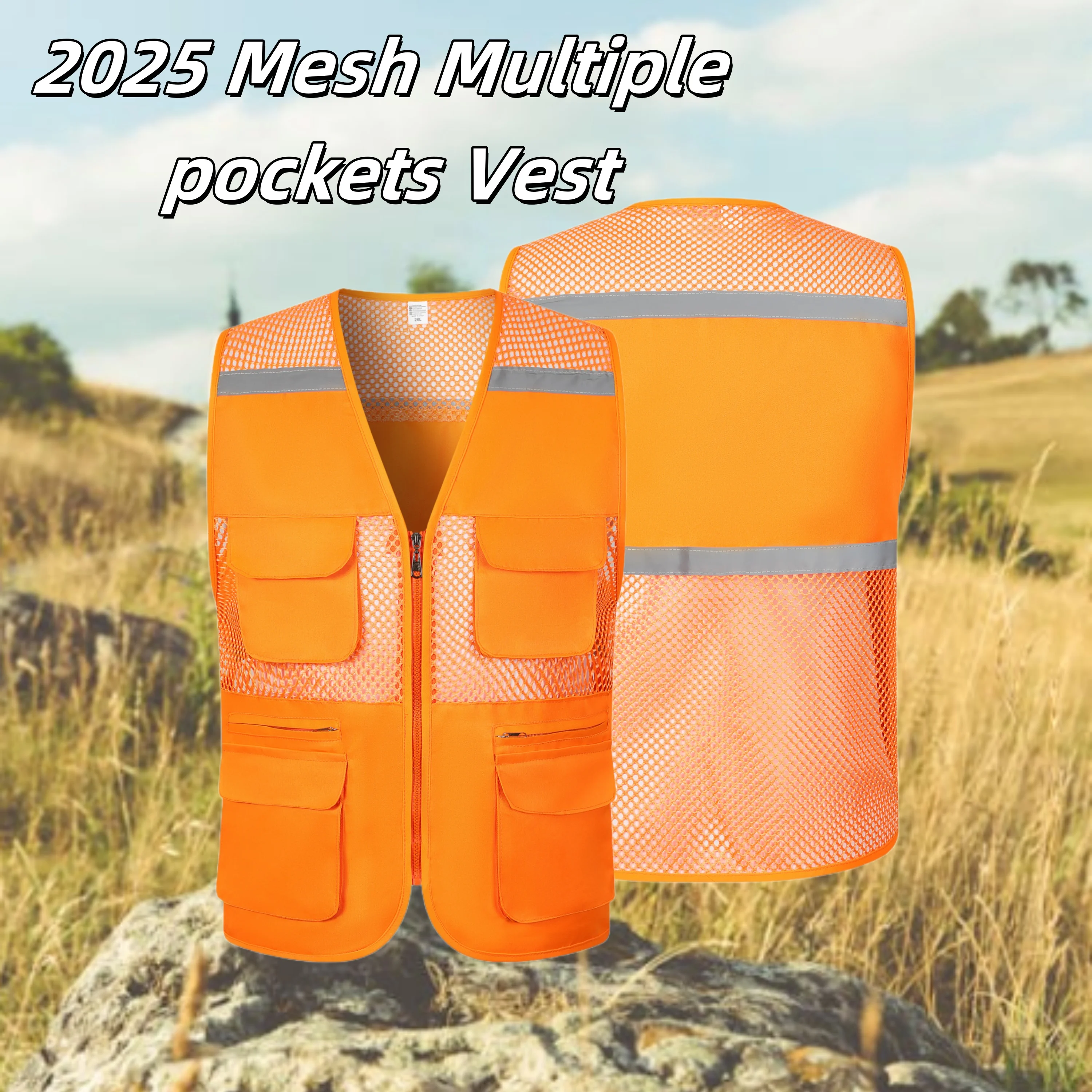 2025 Outdoor Multi-Pocket  Work Vest Fishing Vest Business Suit Vest For Volunteers Travel Photography Advertising With Logo