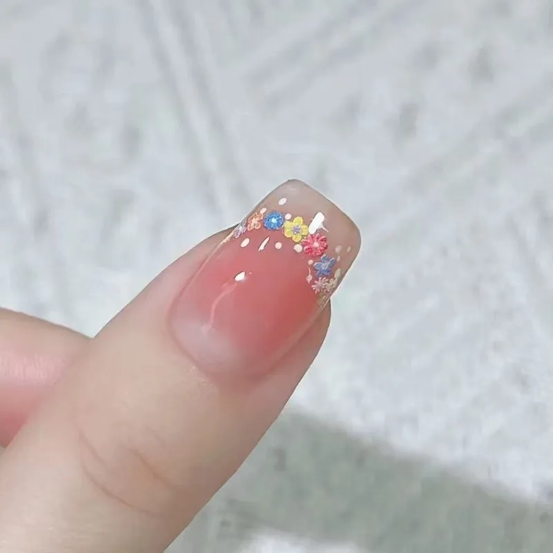 

Hot Selling French Tip Nail Art Stickers 1pcs 3D Embossed Colorful Flower Self Adhesive Waterproof Decals for Nail Decor