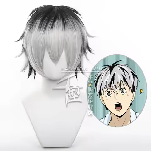 Anime Haikyuu Kotaro Bokuto Cosplay Wig 30cm Silver White Black Hair Heat Resistant Synthetic Wigs Cap