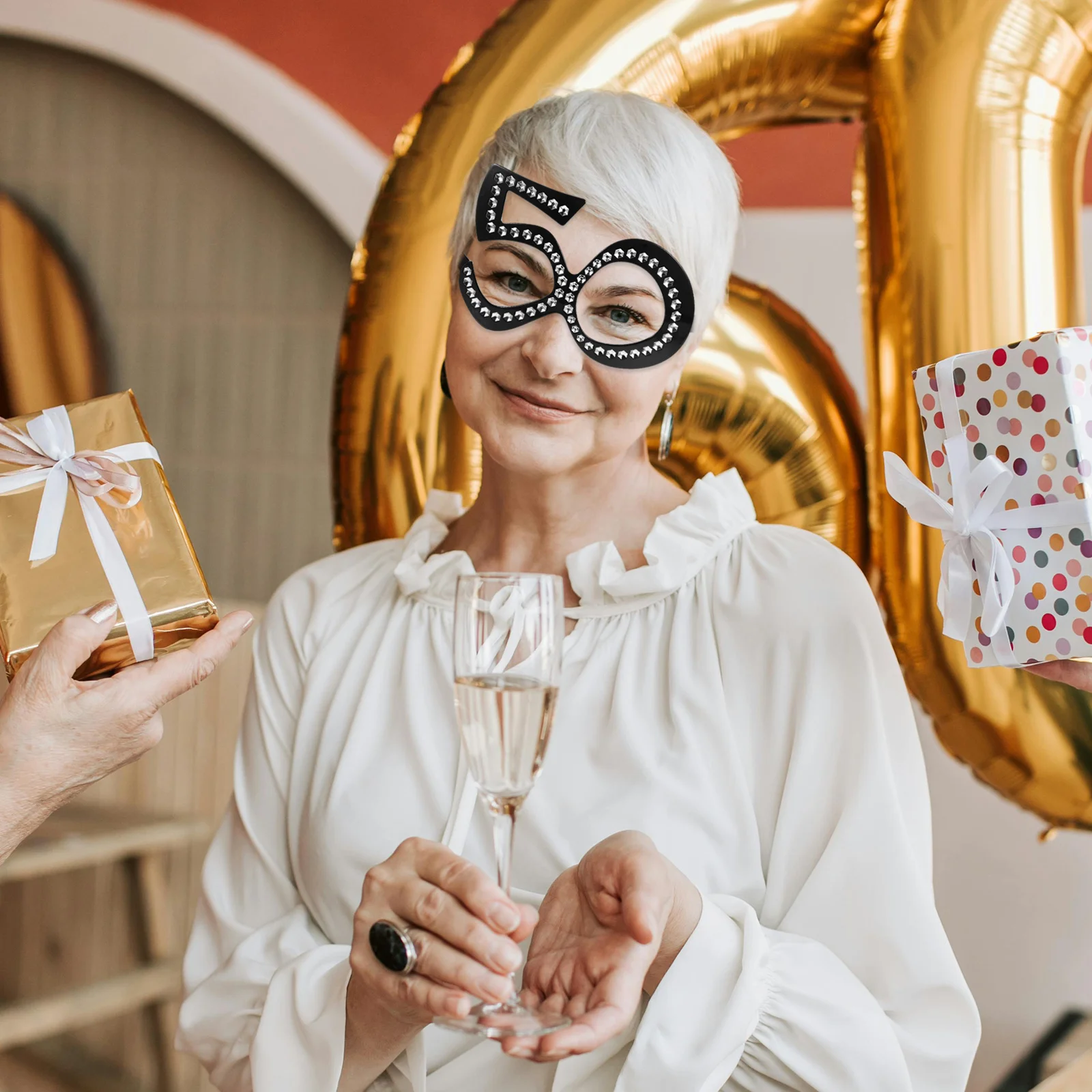 

50th Birthday Glasses Numeric Rhinestone Photo Prop Novelty Eyewear Decorative Party Glasses Lightweight Reusable for Birthday