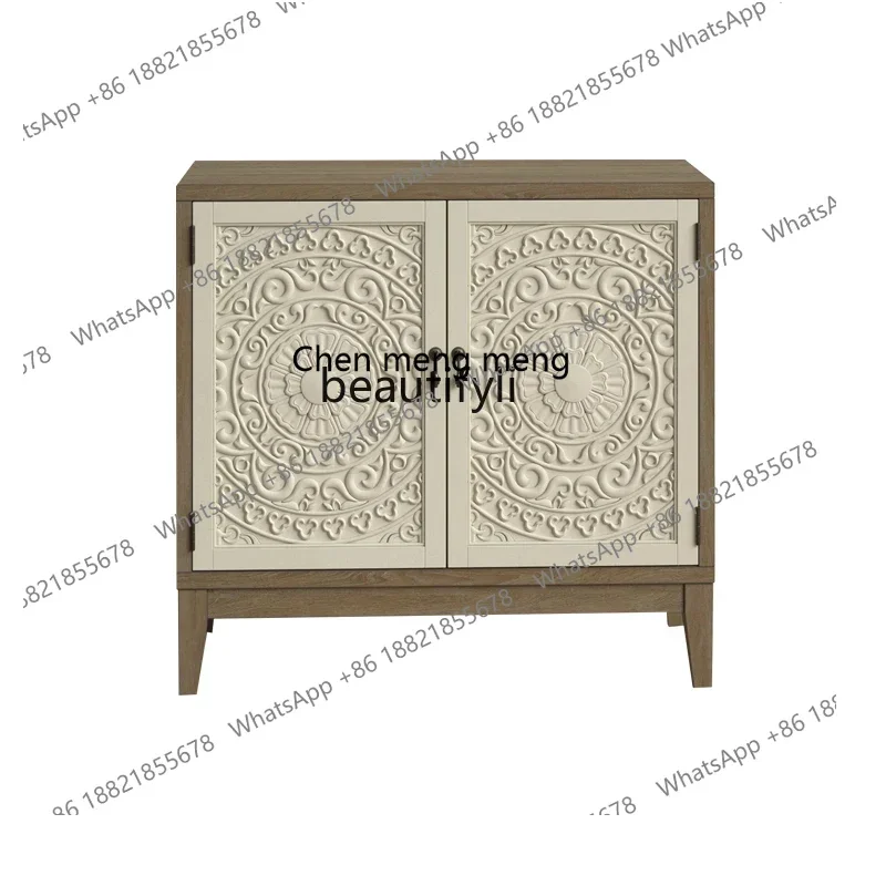 

X Retro entrance shoe cabinet American country solid wood carving flower locker light luxury living room side cabinet