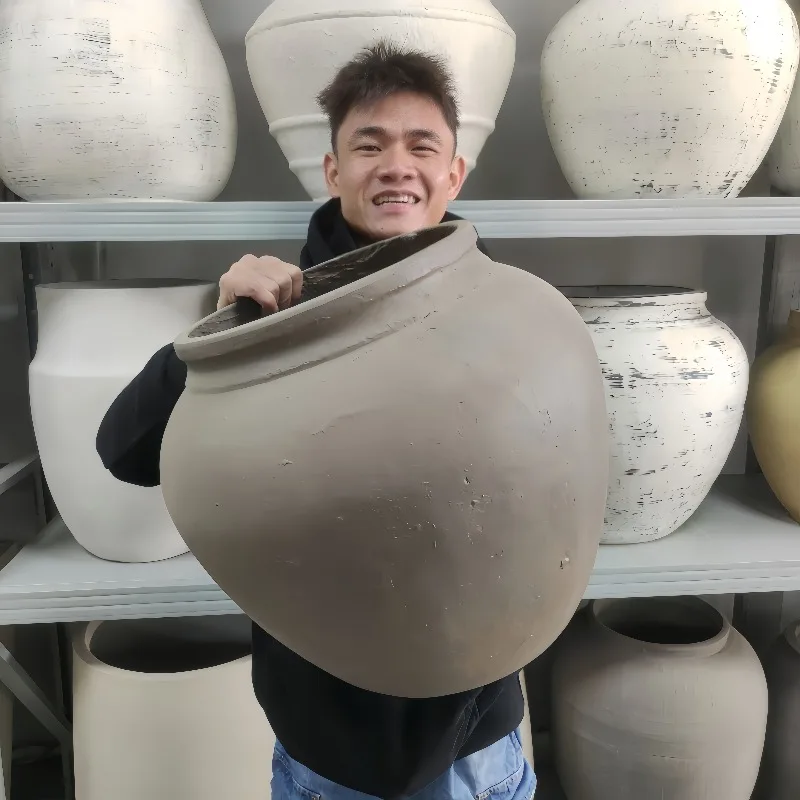 Large-diameter retro pottery pot Song-style aesthetics South French style cafe B & B Mediterranean style large flower pot