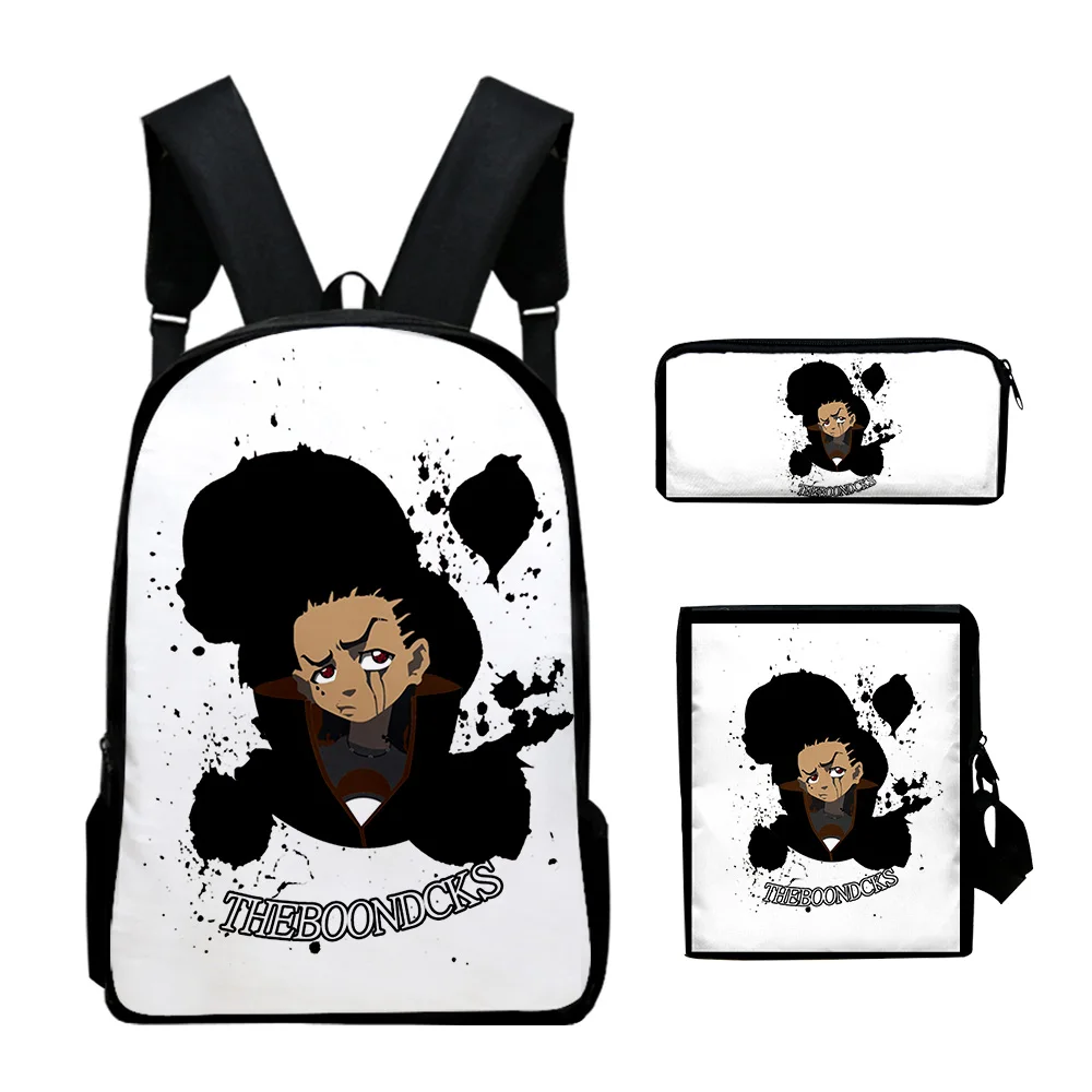 Hip Hop juvenil The Boondocks impresión 3D 3 unids/set bolsas de viaje para estudiantes mochila para ordenador portátil bolso de hombro estuche para lápices