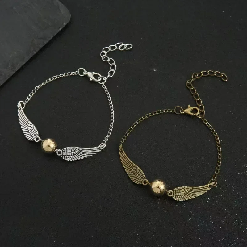 Golden Snitch Wing Bracelet - Handmade Hedwig Owl Charm Stackable Jewelry Gift for Fans, Fantastic Beasts Style