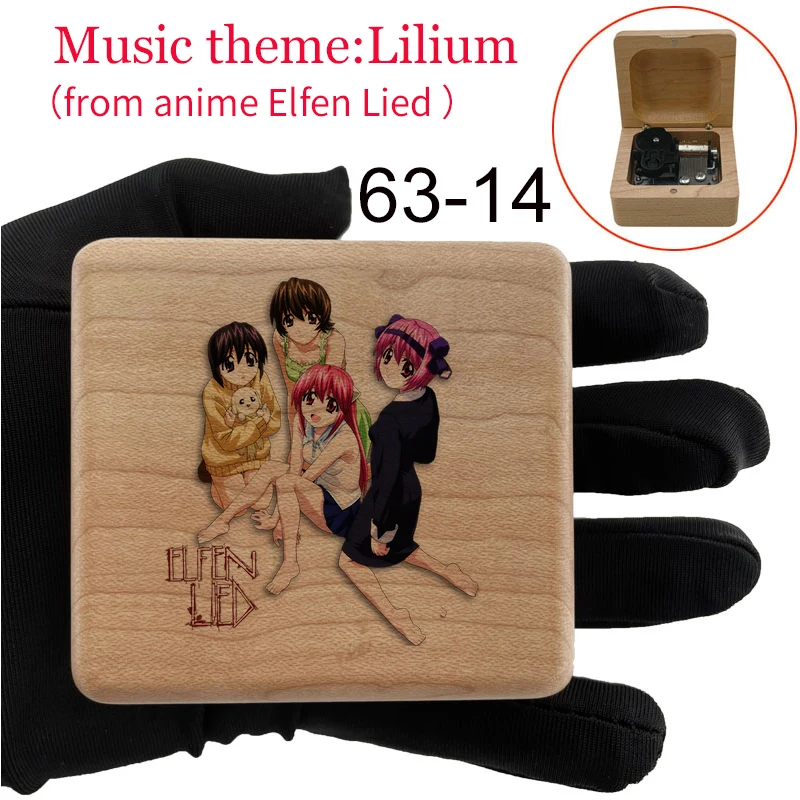 Custom Lilium Anime Elfen Lied Music Box Windup Mechanism movement color print Wood gift for Kid girlfriends ornament decoration