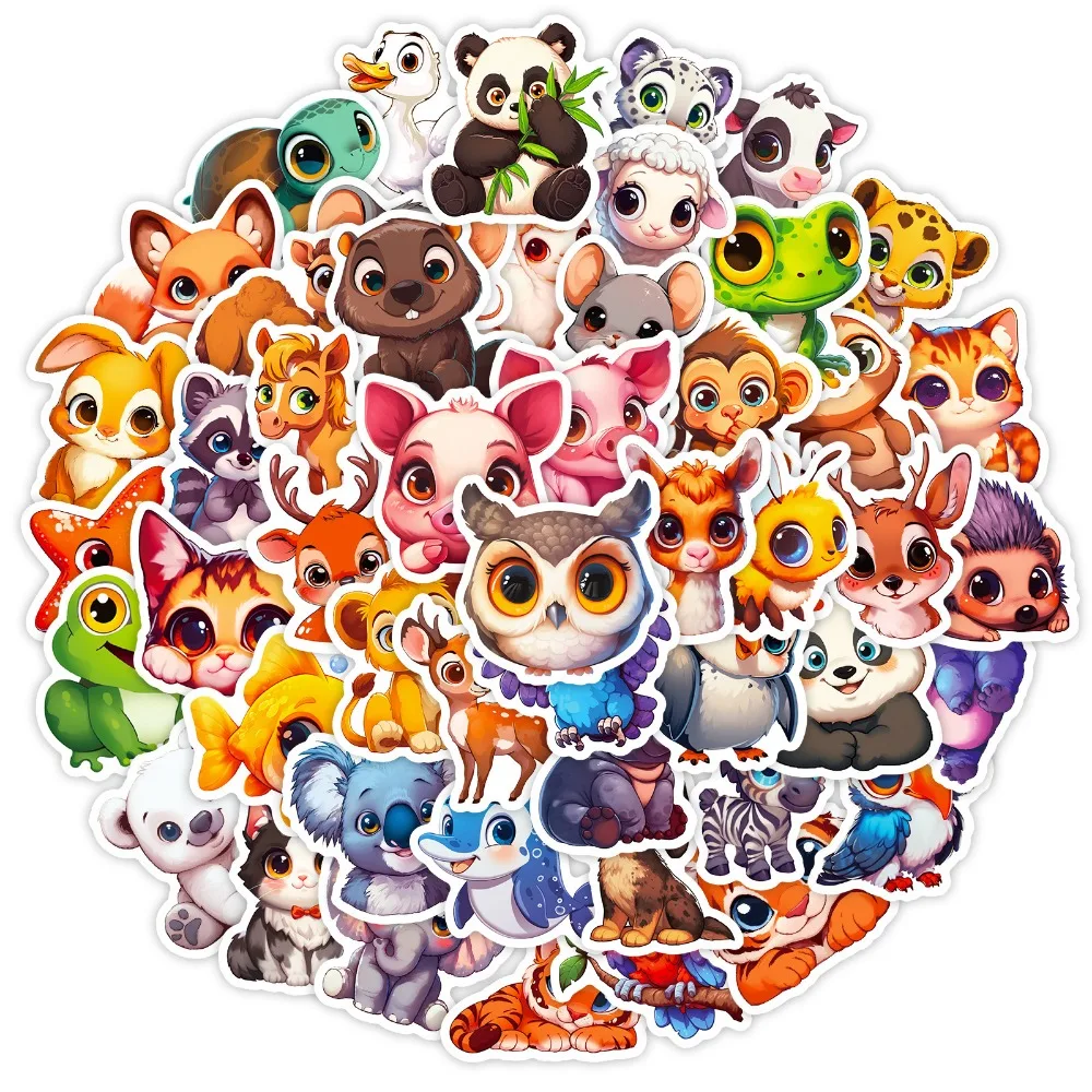 10/50Pcs Cute Big Eyes Animals Stickers Tiger Panda Kids Decals Toy for Laptop Guitar Phone Travel Luggage Cartoon Sticker Gift