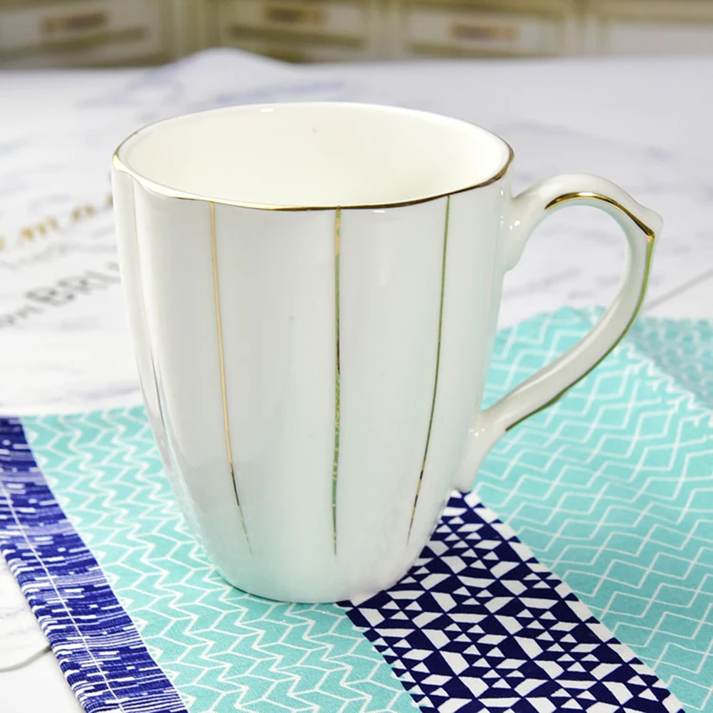 

Golden Strip Decorated Pumpkin Coffee Mug 301-400Ml White Ceramic Tea Cup Ergonomic Handle Heat Resistant Daily Use Gift for Her