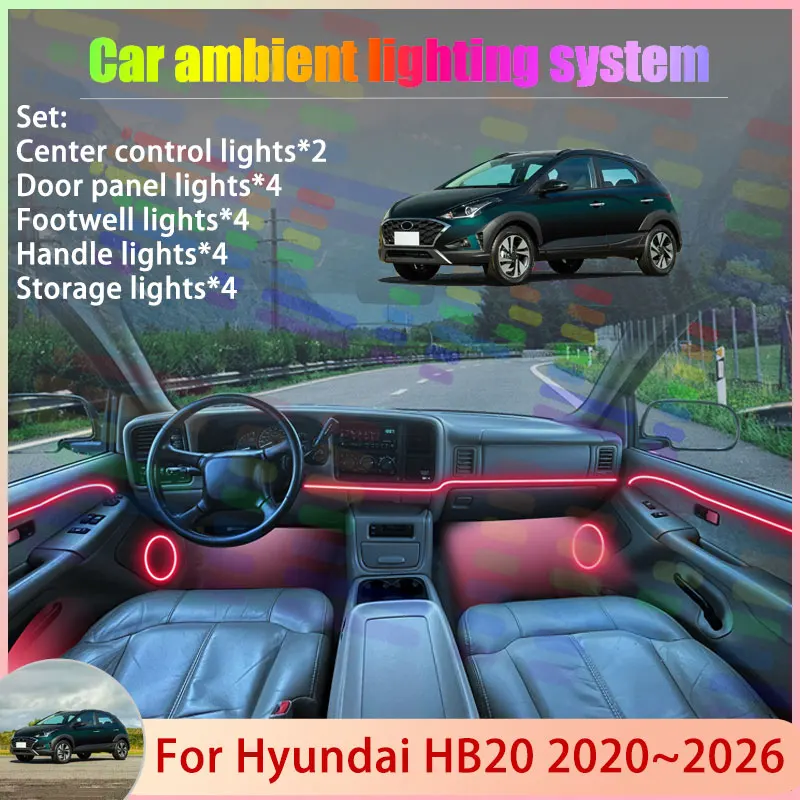 

For Hyundai Graviti HB20X 2020~2026 BR2 MK2 2021 2/18 in 1 Car Atmosphere Light Lamp RGB Shade Ensemble Streamer Atmosphere Set