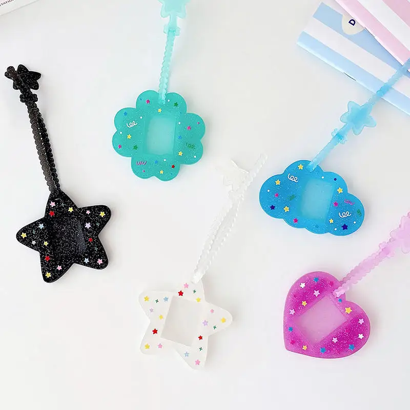 

Kawaii INS милая звезда 1-дюймовая обложка для карт ID фото маленькая карточка сверкающий розовый держатель для карт кирпич мягкая веревка канцелярские принадлежности