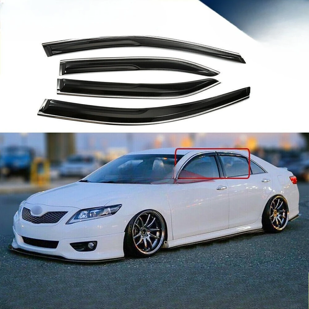 

For 2007-2011 Toyota Camry JDM Style Window Visor Sun Rain Guard w/ Chrome 4pcs