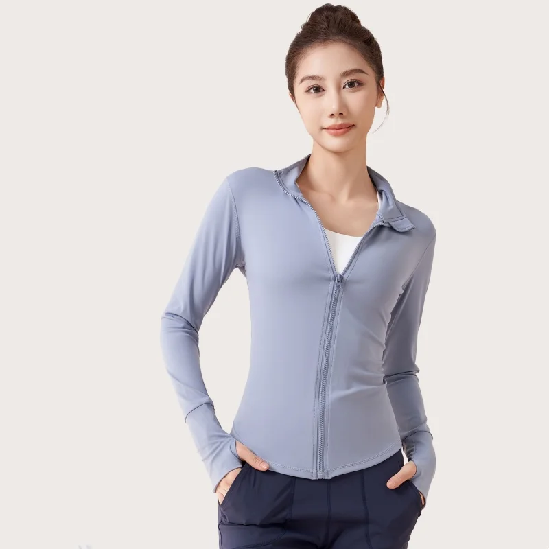 

2025 Women Sport Jacket Zipper Yoga Coat Clothes Quick Dry Fitness Jacket Running Hoodies Thumb Hole Sportwear Gym Workout Top