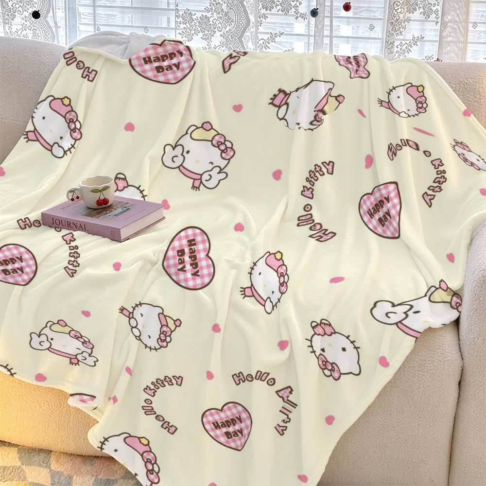 Hello Kitty Flannel Blanket Cute Happy Day Print Fleece Throw Sofa Bed Cover Baby Camping Car Warm Plush Gift