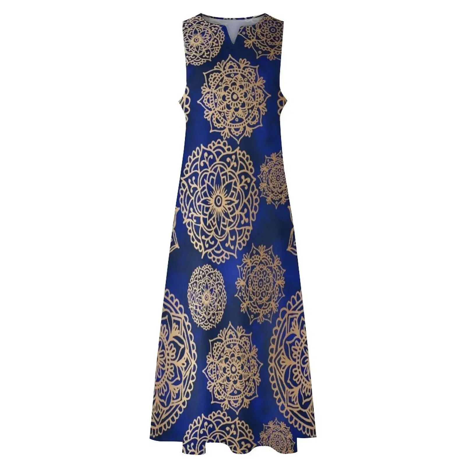 Abito lungo con motivo mandala blu e oro Abito da festa da donna di lusso Abito da ballo da sera Abito da donna Abbigliamento femminile