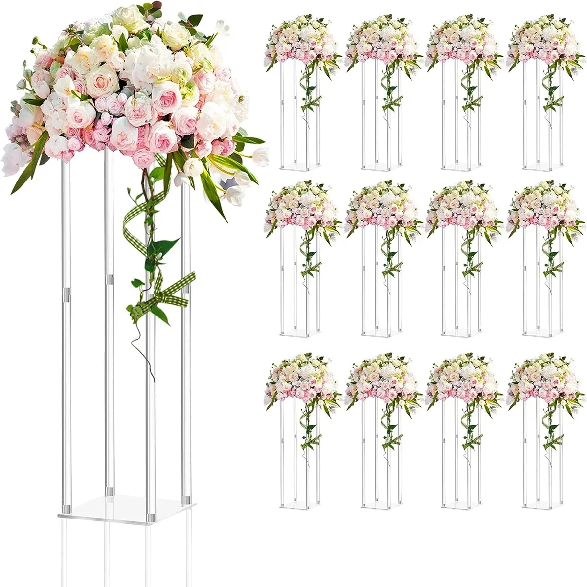 4pcs/10pcs)Acrylic Cylinder Display Vase Clear Round Plastic Wedding Table Road Lead Flower Vase Stand