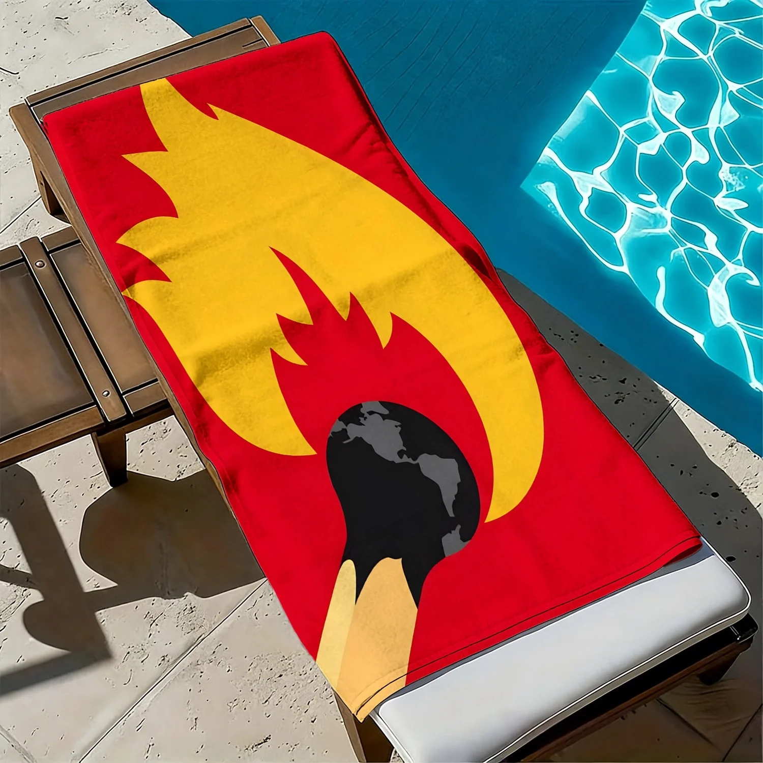 

Earth Matchstick Flame World Pattern polyester microfiber beach towel is highly absorbent, suitable for swimming beach outings