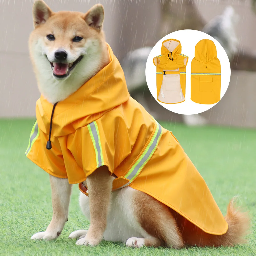 

Large Dog Raincoat Pet Supplies Corgi Poncho Cloak Puppy Waterproof Dog Clothes Reflective Pet Rainproof Hooded Raincoat for Dog