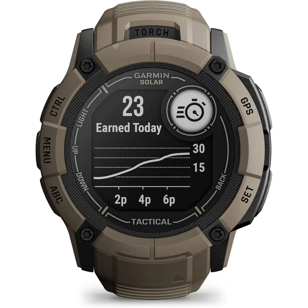 Instinct 2X r - Tactical Edition, Red GPS Smartwatch, Built-in lashlight, Ballistics Calculator, r Charging ability, Coyote Tan view 4