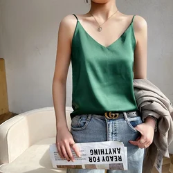 Camisola de un solo hombro para mujer, ropa 100 de seda auténtica, top interior ajustado con cuello en V y temperamento corto, verano 2024