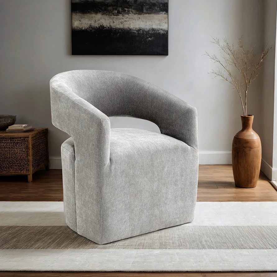 *% Light Gray Eco-Friendly Tufted Armchair With Round Seat And Textured Fabric Modern Living Room Furniture#