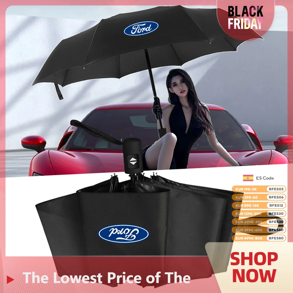 Men Woman Outdoor Automatic Rain Umbrella For Ford ST Focus Fiesta Mondeo Ecosport Kuga Puma Edge Logo Wind Resistant Sunscreen