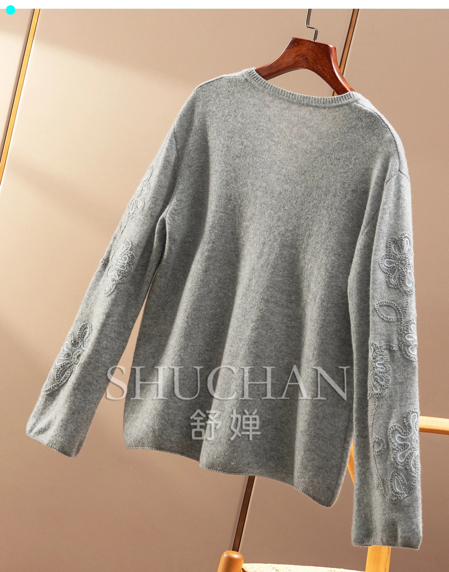 Suéter de disco tridimensional de cachemira + lana para mujer, color gris, suave, ceroso y cómodo, hilo de flores, 56E0