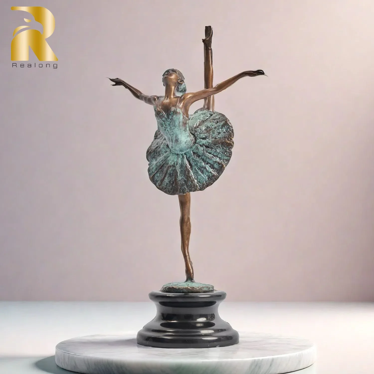 Graceful Bronze Ballerina Dancer Sculpture Ballet Dancing Girl Bronze Statue on Marble Base Handmade Figurines Home Art Decor