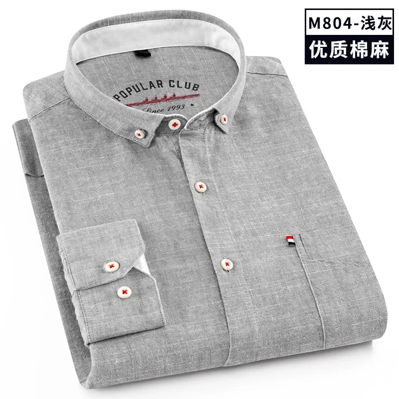 Jaqueta de linho manga longa masculina, camisa solta do Coringa, cor sólida, casual, leve, novo, 80% algodão, 20% linho, roupa masculina