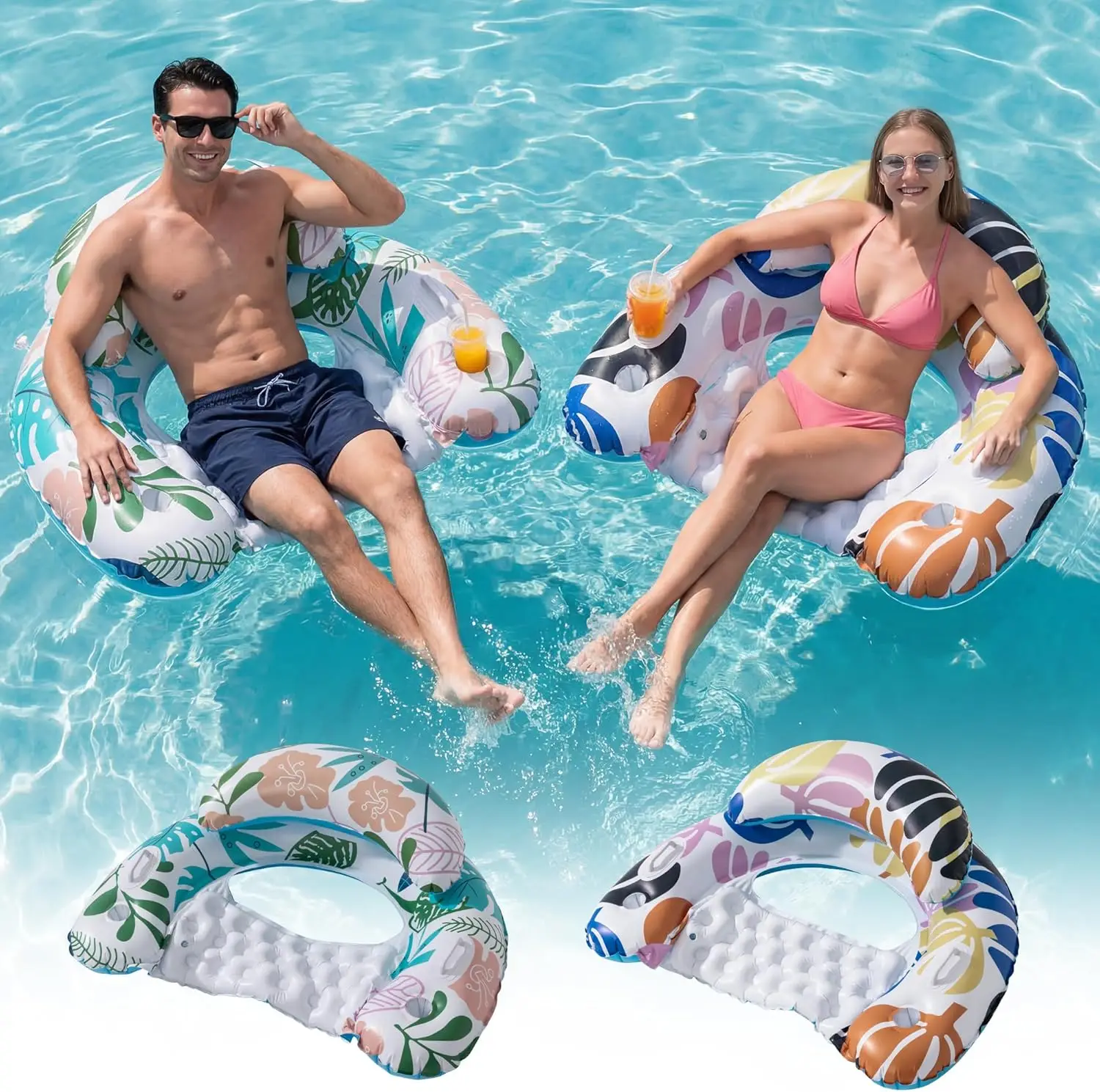 

Pool Floats Adult, Pool Floaties with Two Cup Holders & Handles, Inflatable Pool Floats Chairs, Lake Floats Applies to Swi