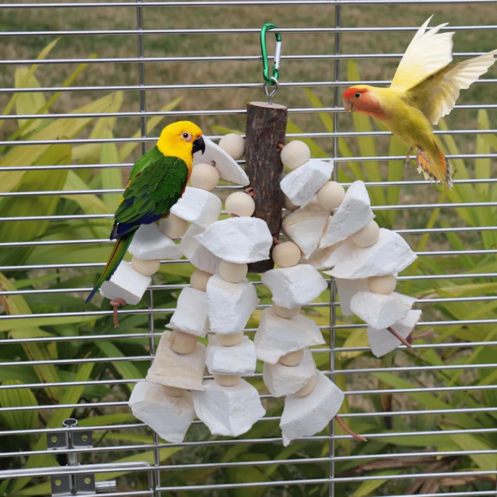 

Parrot Wood Chewing Toys Bird Natural Wooden Bead Cuttlebone String Bird Cage Hanging Bite Toy Wood Bird Supplies