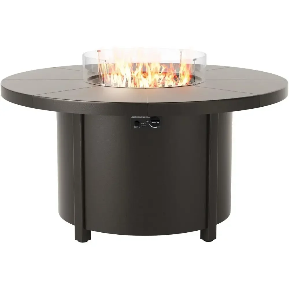 

48 Auto-Ignition Gas Fire Pit Table with CSA Certification, Windshield, White Stone Lid, Ideal for Outdoor Patios