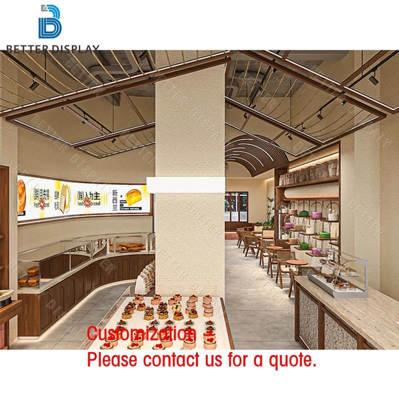 custom.Luxury Bakery Shop Design Custom High Quality Glass Bakery Display Counter Bread Display Cabinet Wooden Bakery Furniture