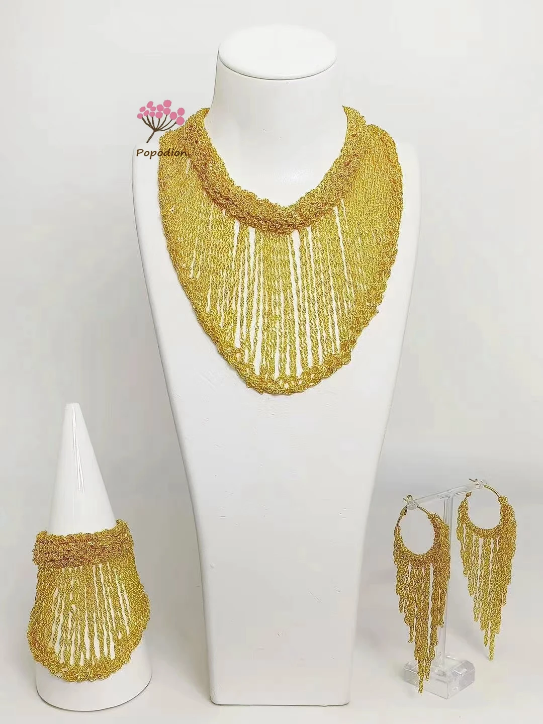 New Dubai Private Customized 24K Gold Plated Necklace, Earrings, Bracelet for Women's High End Wedding Party Jewelry Set DD10282