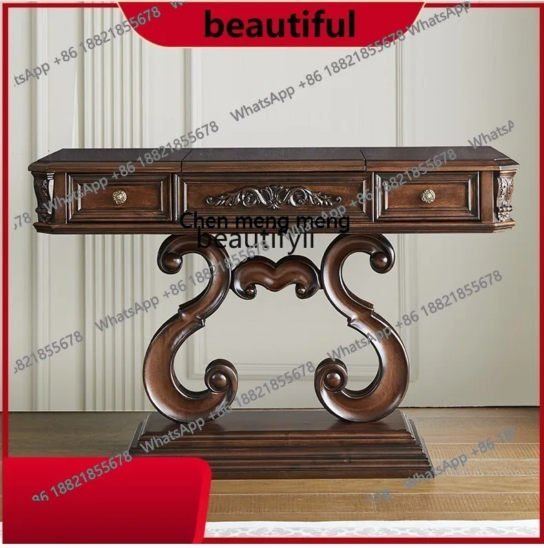 

American pure solid wood dresser villa carved classical makeup table with flip mirror high-end desk storage dresser H