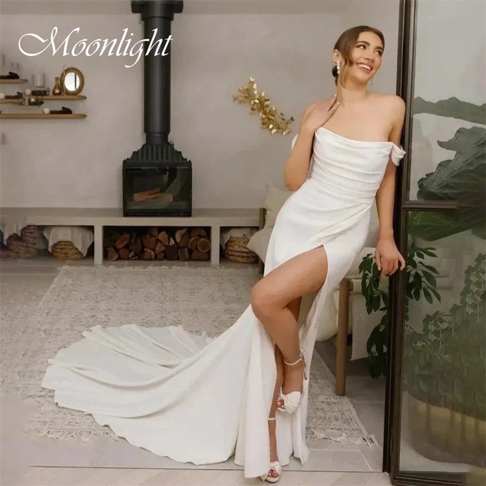 Simple Pleat Off The Shoulder Mermaid Wedding Dress Women 2026 High Side Slit Open Back Bridal Gown Vestidos De Novia Customized