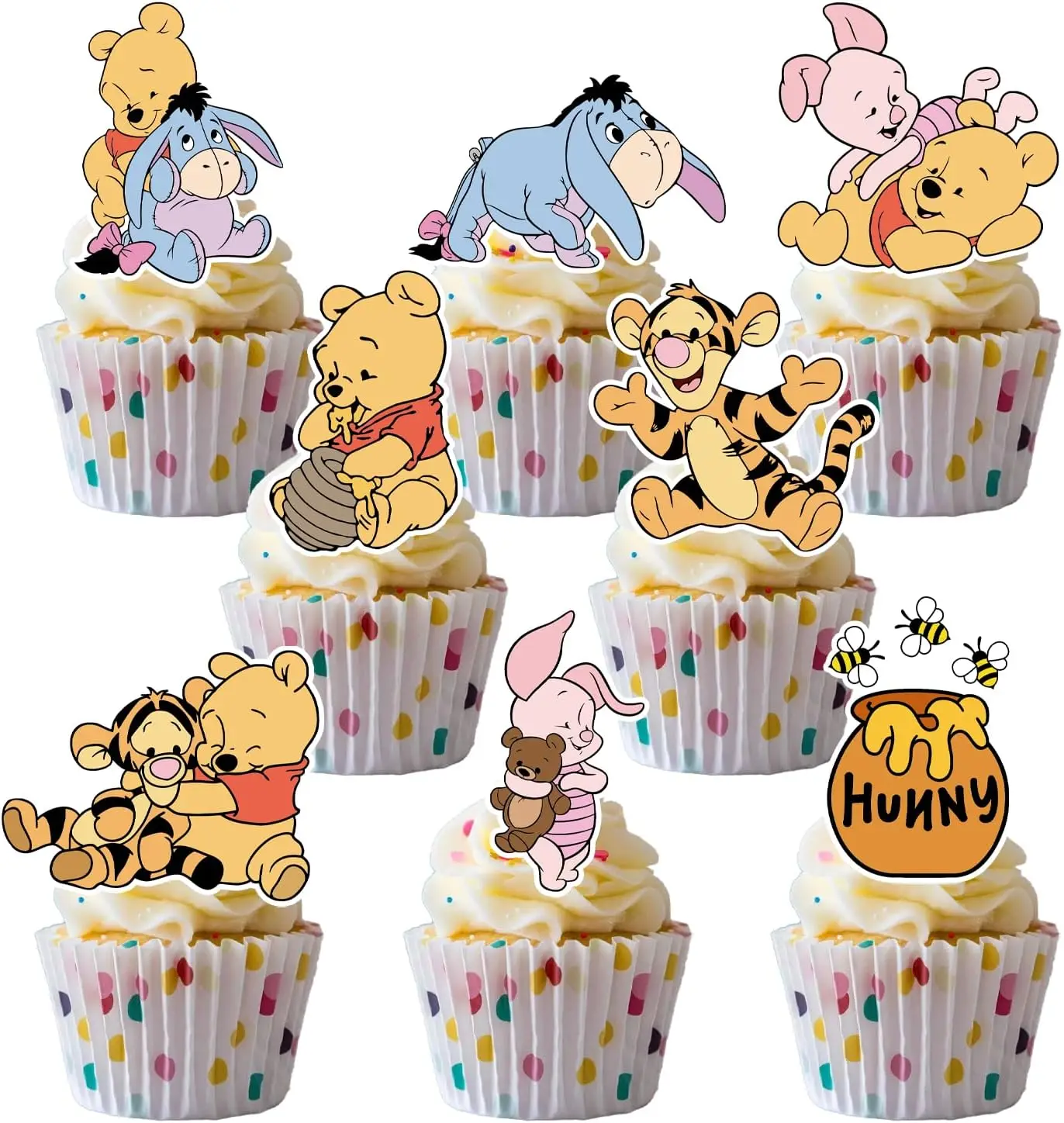 48CS Niedliche Winnie-Bär-Cupcake-Topper für Geburtstagsfeiern, Cupcake-Dekorationen, Baby-Shower-Zubehör