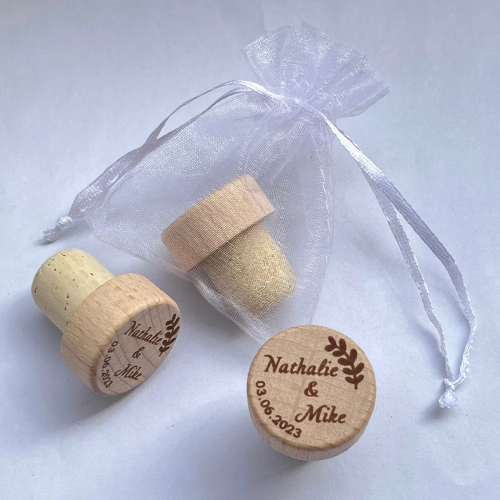 

50pcs Personalized Red Wine Bottle Stopper Engraved Wooden Laser Cork Bottle Customized Wedding Favors Baby Shower Party