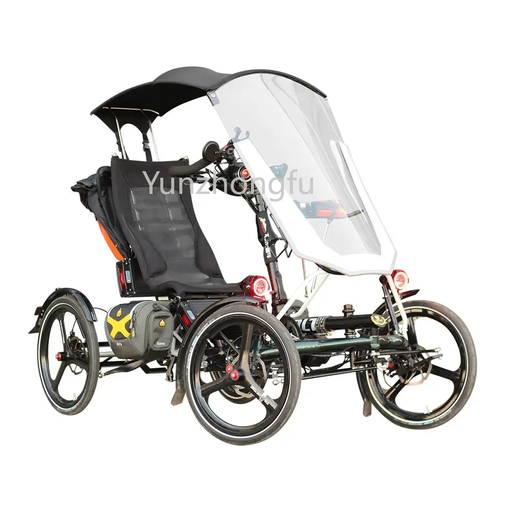 Comfortable High Seat Safe Wind Shield 4 Wheel City Electric Recumbent Quad, Easy Handle  Quadricycle